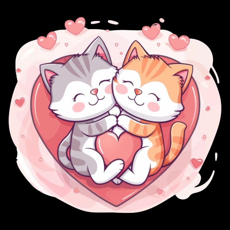 Two Cats Cuddle Inside Heart for Valentines Day
