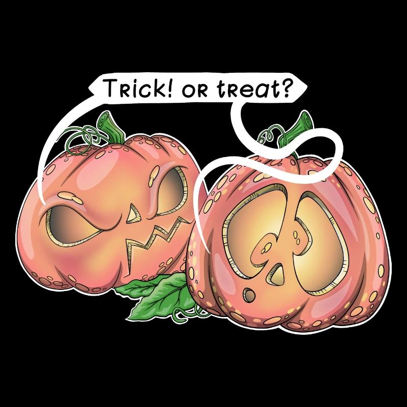Two cute pumpkins saying Trick! or treat?