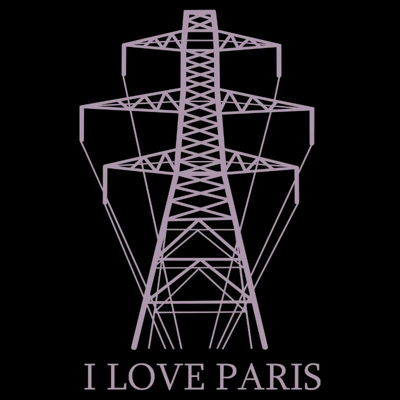 Power pylon as Eiffel Tower "I Love Paris" satire