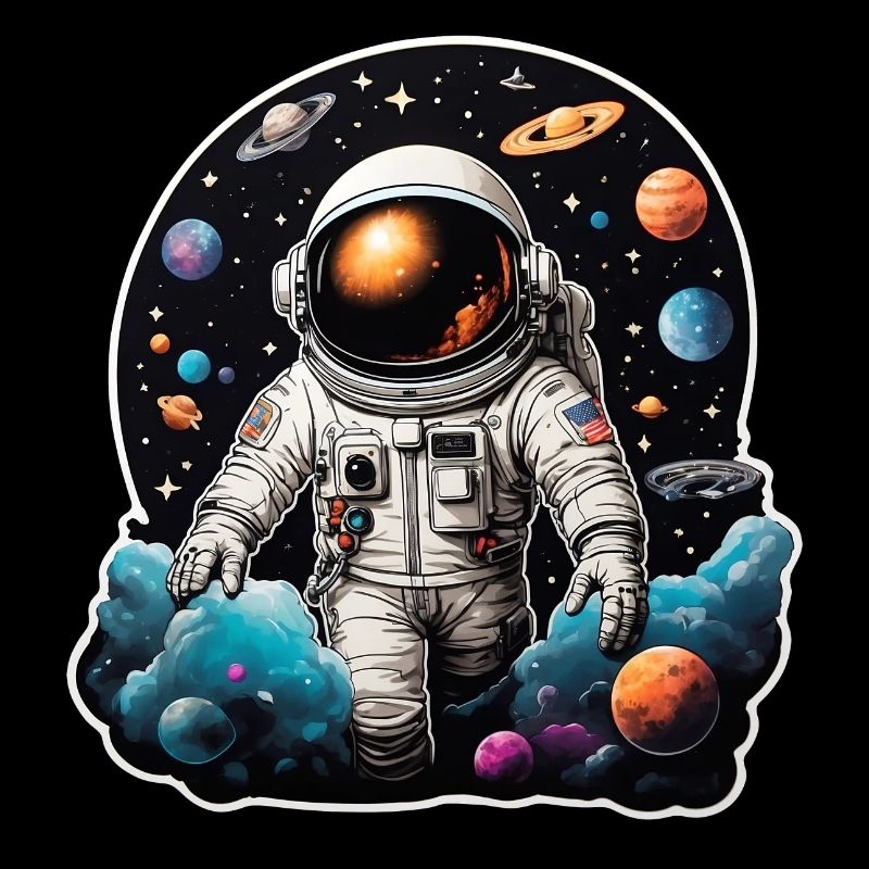 Astronaut on the road in space with planets