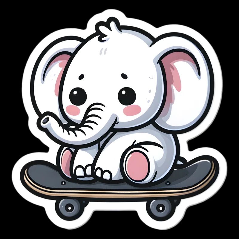 Mignon bébé éléphant avec planche à roulettes Maman éléphant