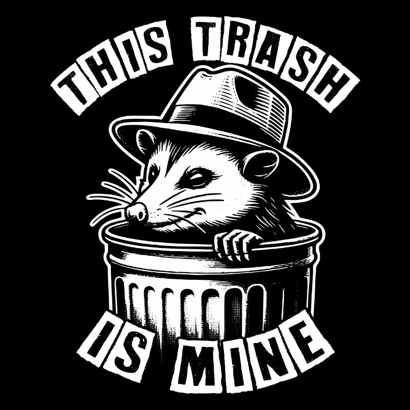 Trash - lustiges Opossum schaut aus der Mülltonne