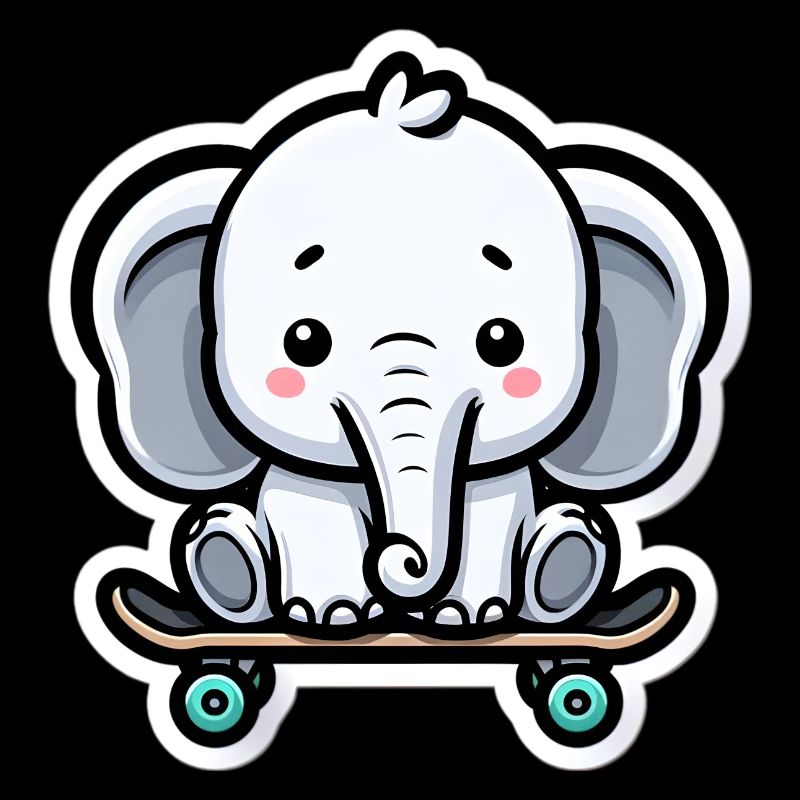 Mignon bébé éléphant avec planche à roulettes Maman éléphant