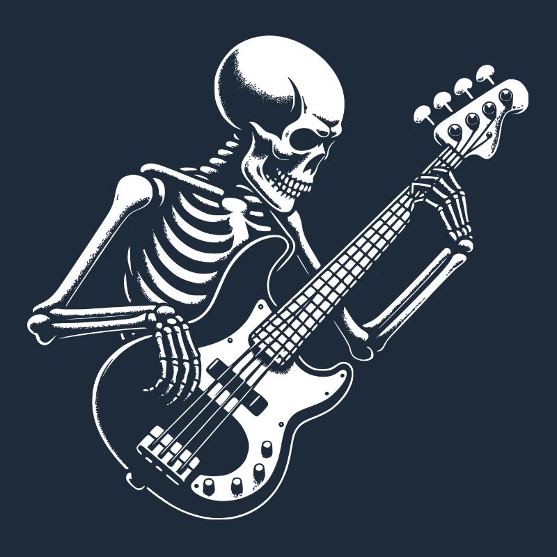Squelette avec guitare basse. Conception de basses cool