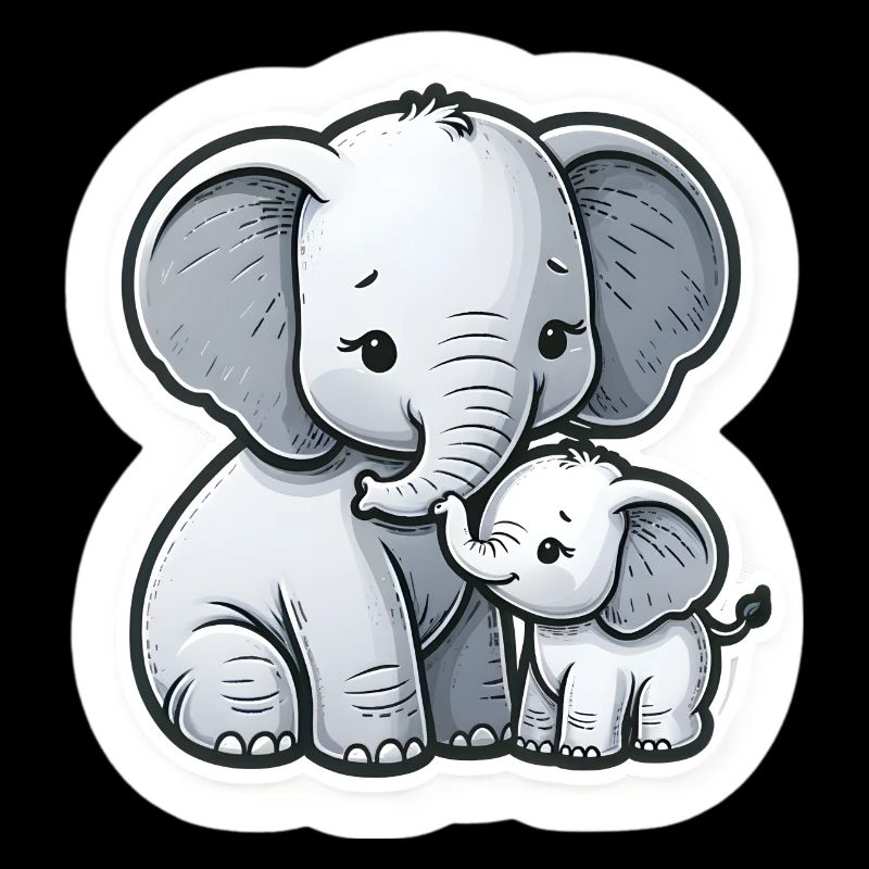 Cute baby elephant with heart balloon elephant mom