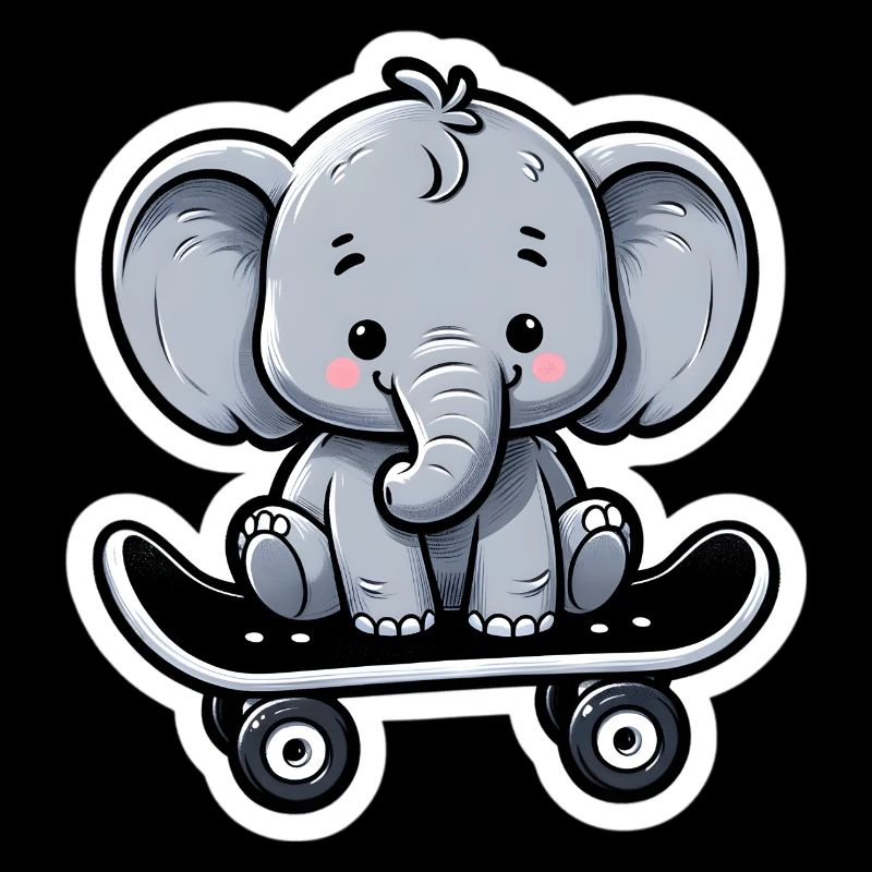 Mignon bébé éléphant avec planche à roulettes Maman éléphant