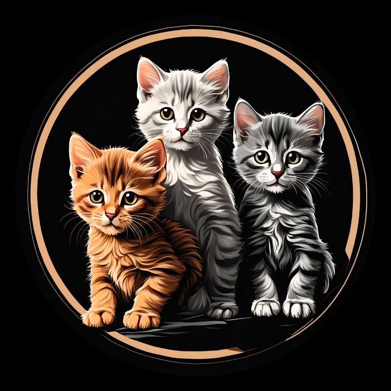 Three cute kittens in a round frame