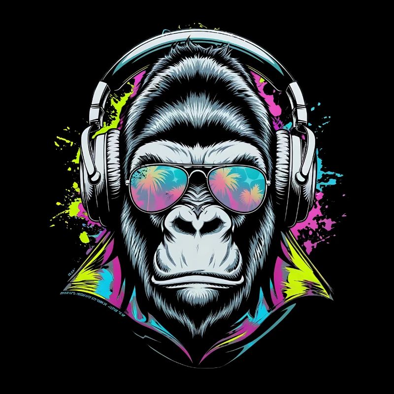 Monkey avec écouteurs DJ et lunettes de soleil