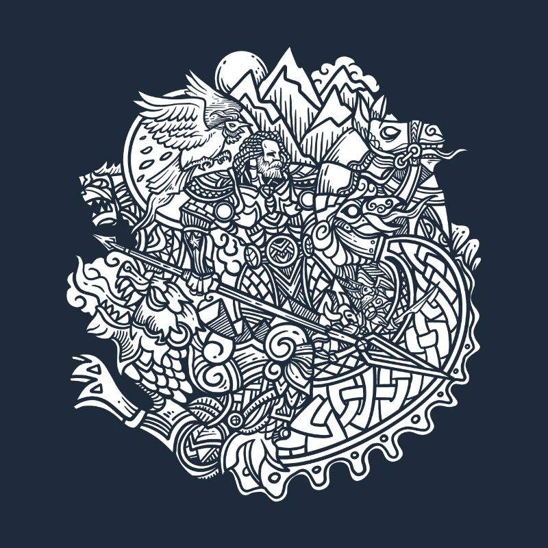 Viking Runes Odin on Sleipnir Midgard Serpent