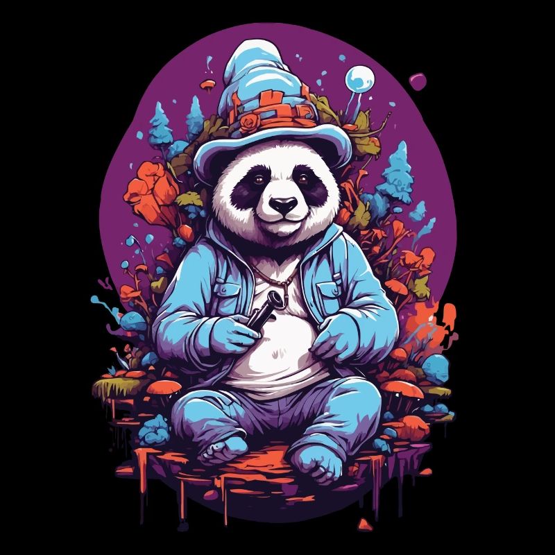 Panda Bear Psychedelic Art Music Forest Mushrooms