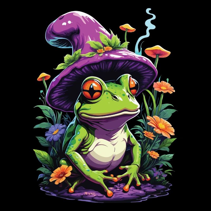 Magician Frog Psychedelic Art Forest Mushrooms