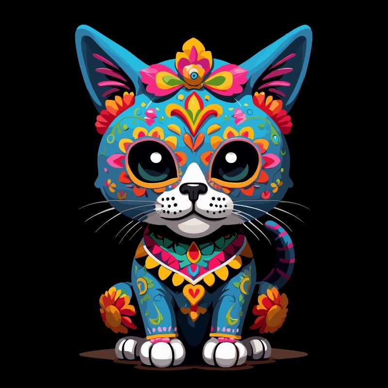 Sugar Skull Mexique Chat Dia De Muertos