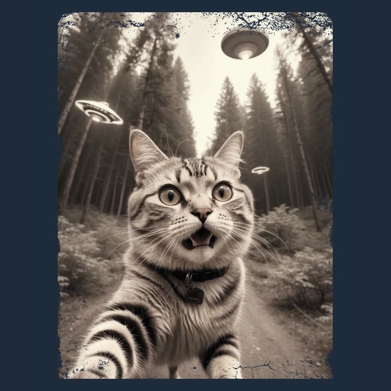 Selfie de chats avec la conception d’un vaisseau spatial extraterrestre