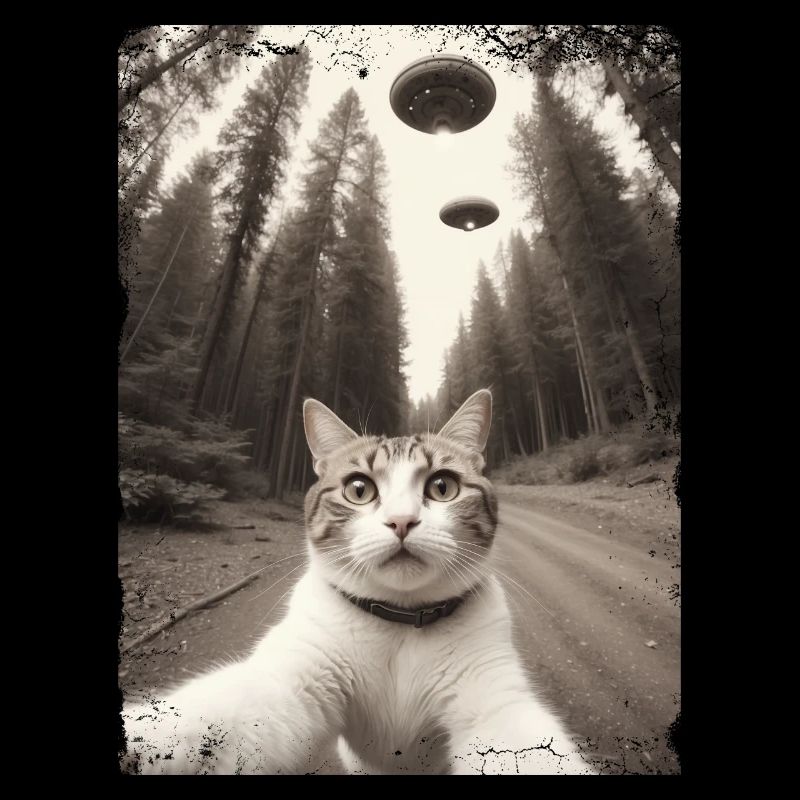 Selfie de chats avec un vaisseau spatial extraterrestre