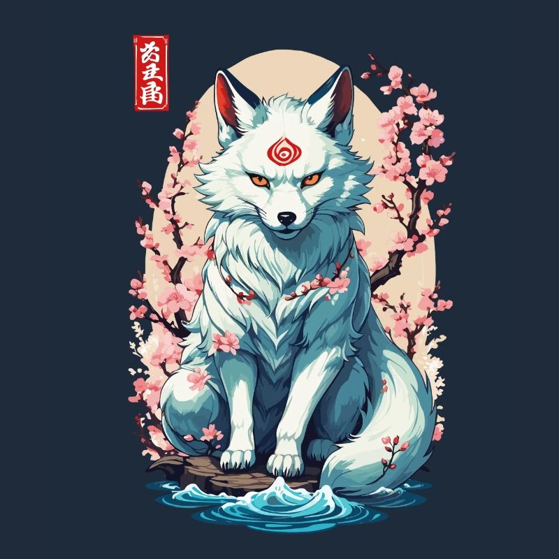 Kitsune Mask and Cherry Blossoms Aesthetic Design