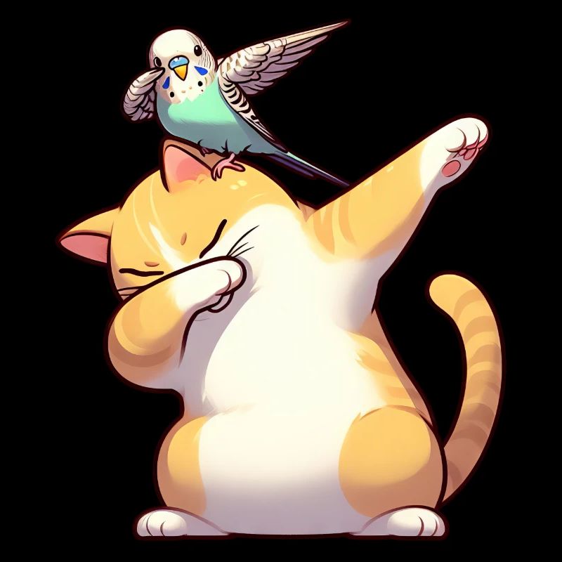 Chat et perruche dabbing mignon
