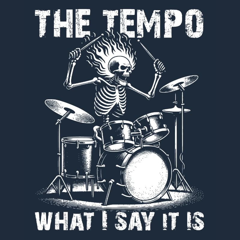 Drummer Skull skeleton on the drum set