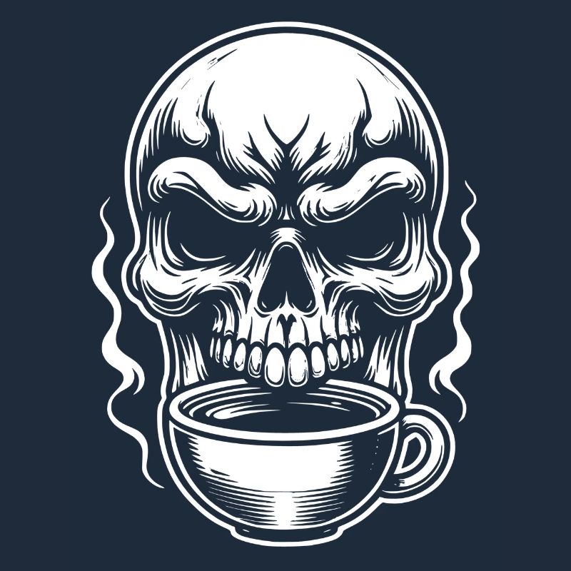 Skull mit Kaffeebecher Kaffee