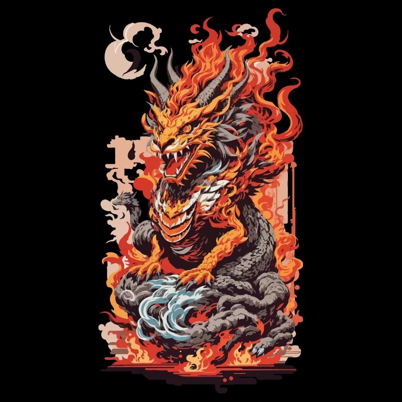 Asiatischer Drache Ukiyo-E Kunststil Ästethik