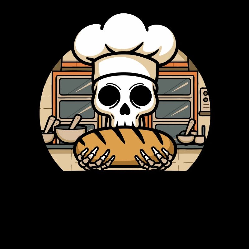 Old Man Baking Skull with Baker's Hat with Bread