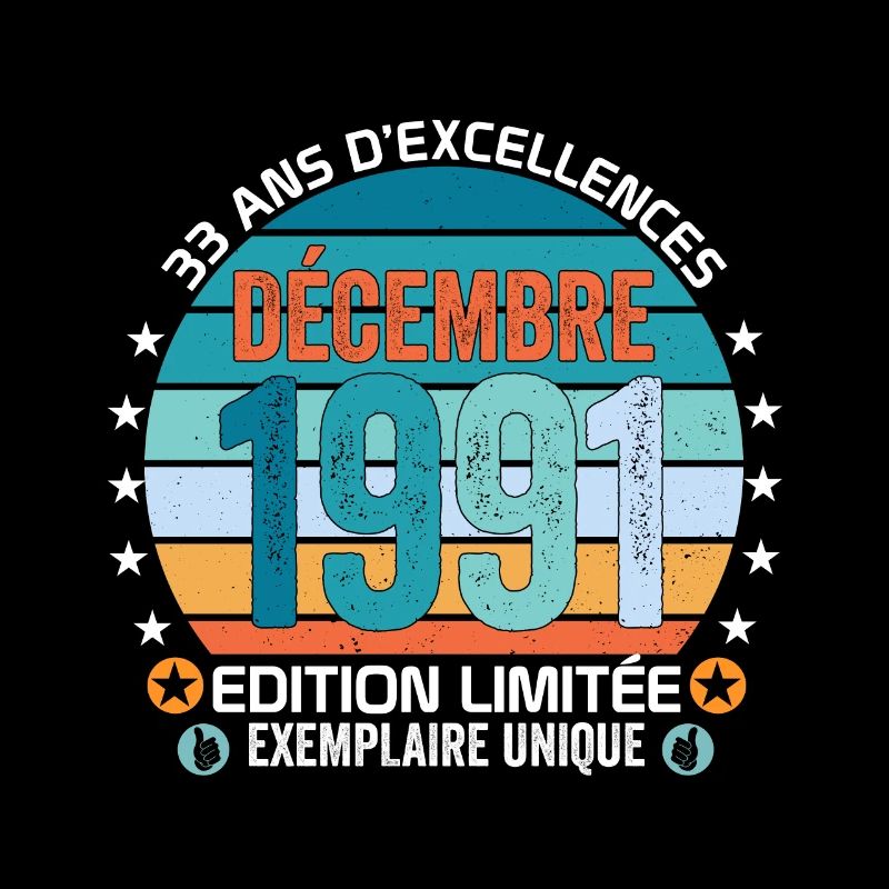 33e anniversaire Décembre 1991 idée Cadeau 33 ans