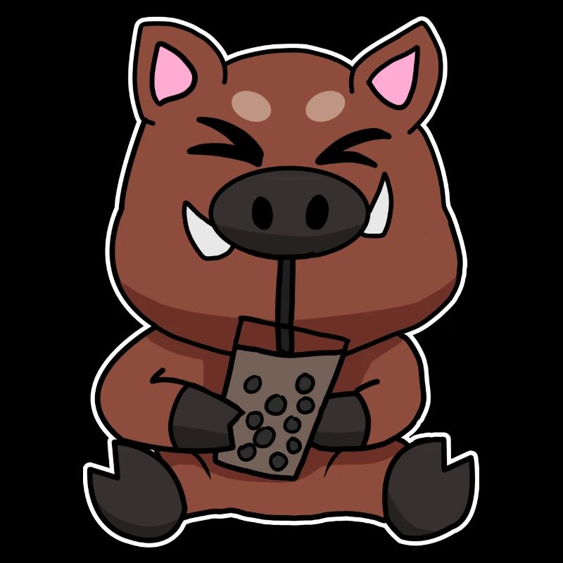 Bubble Tea Drinking Wild Boar Anime Kawaii