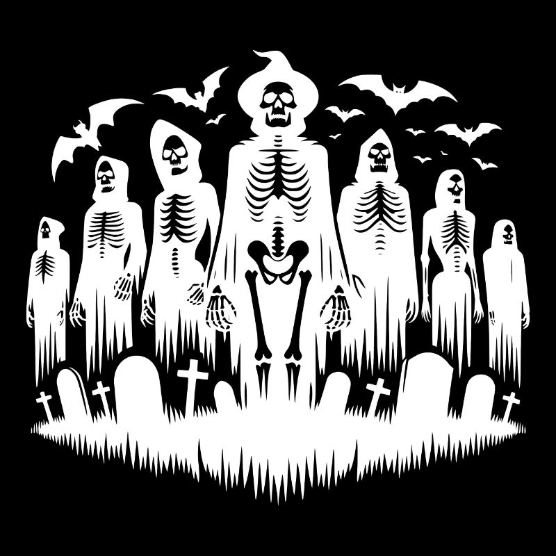 Skeletons Halloween Cemetery Bat Party