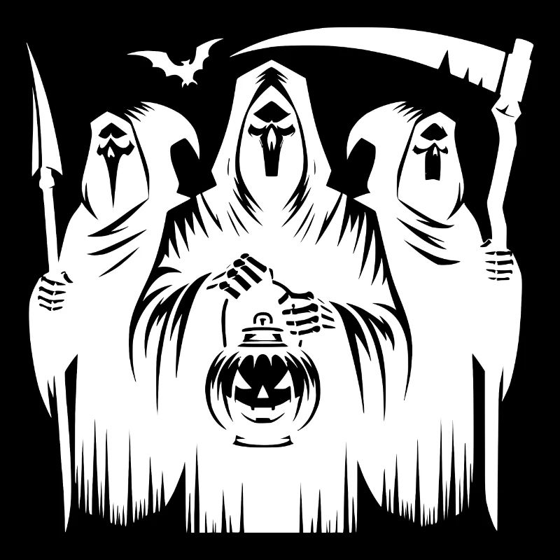 Groupe effrayant de faucheuse d’Halloween avec citrouille