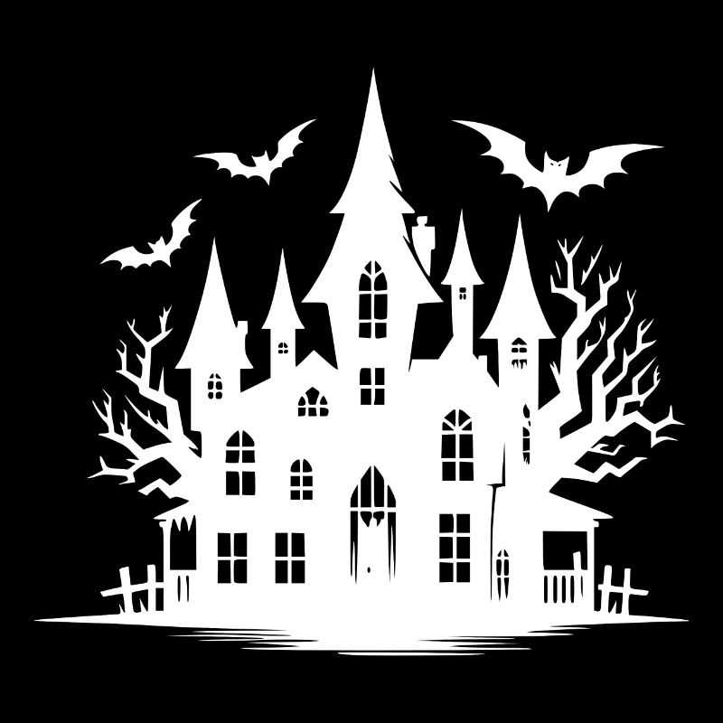 Scary Haunted House Halloween Tattoo Style