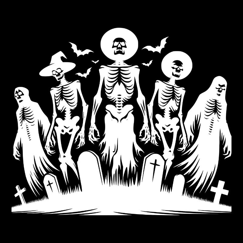 Skeletons Halloween Bat Cemetery Party