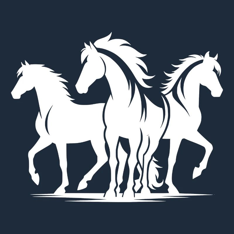 Drei elegante Pferde mit wilder Mähne