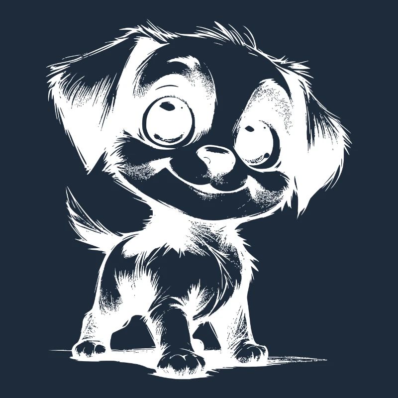 Süsser Hund mit großen Augen Strich Zeichnung