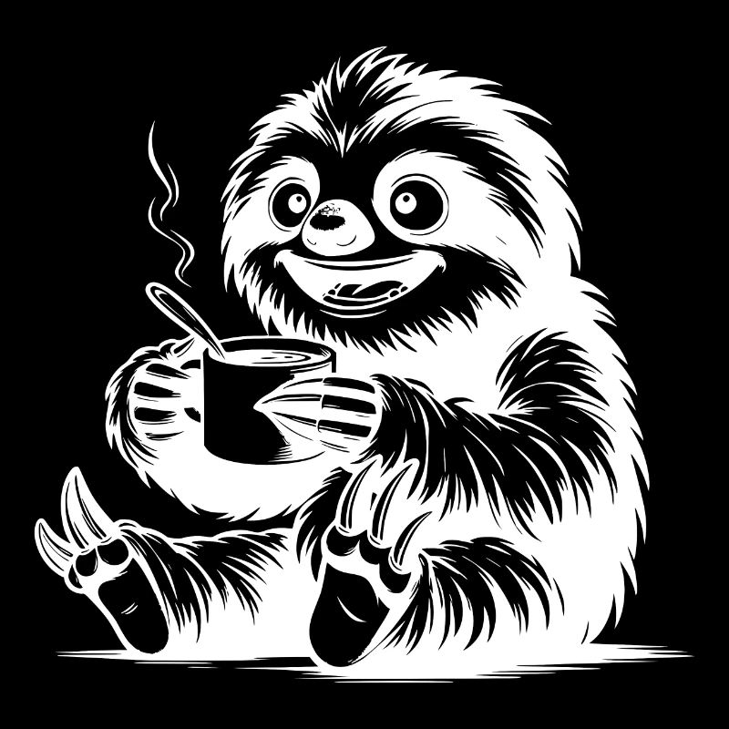 Lustiges Faultier mit Kaffee Tasse Zeichnung