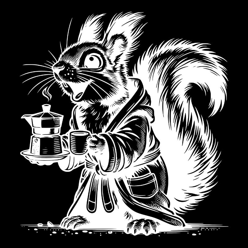 Écureuil au café fort en peignoir