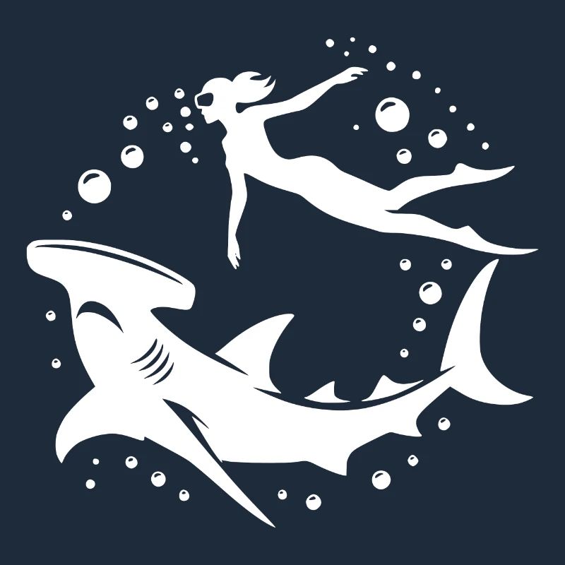 Hammerhead shark and diver chilling underwater