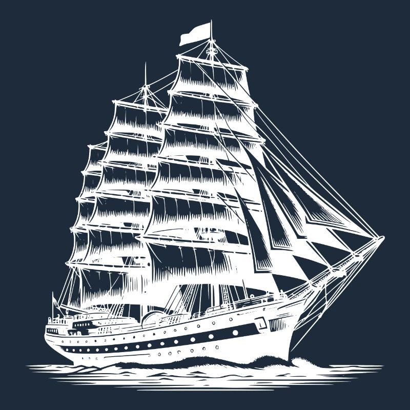 Large old sailing ship with set sails