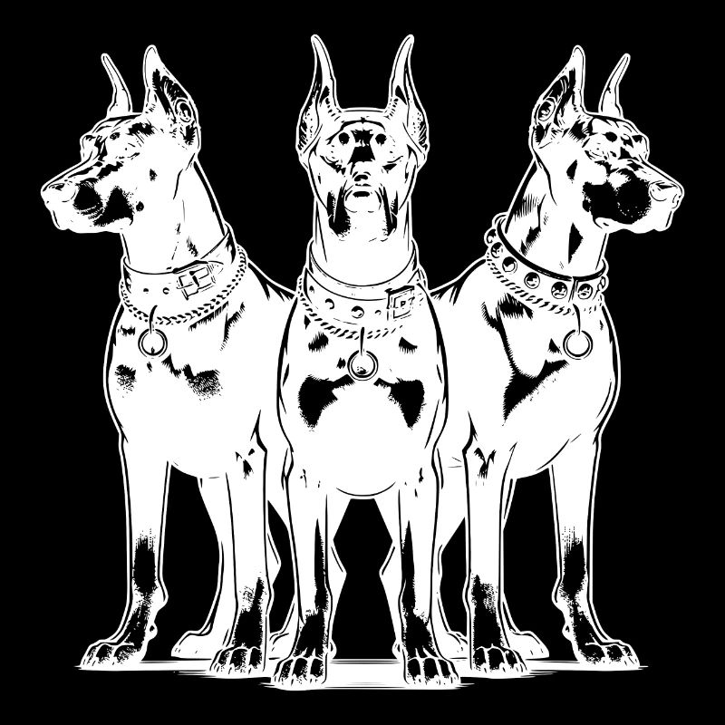 Dobermans dogs as a three-person guard group