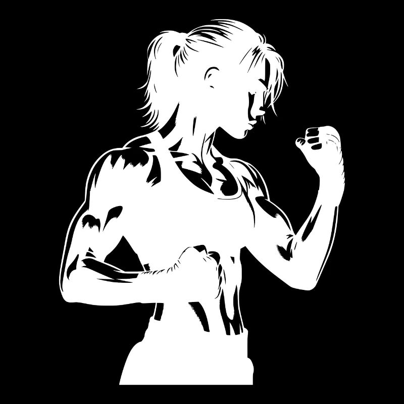 Strong woman in fighting pose with clenched fists