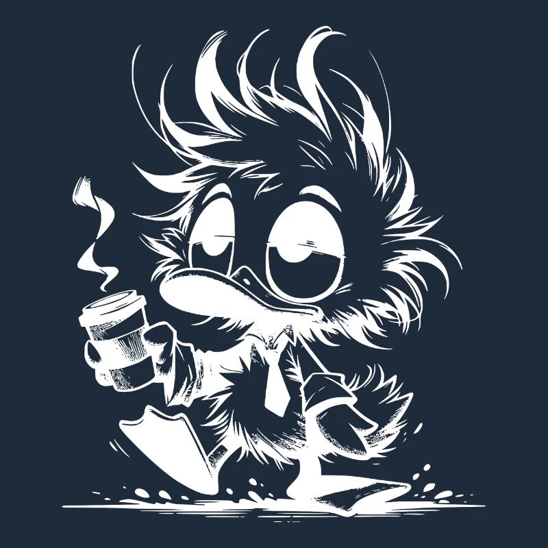 Verschlafene Büro Ente mit Kaffeebecher