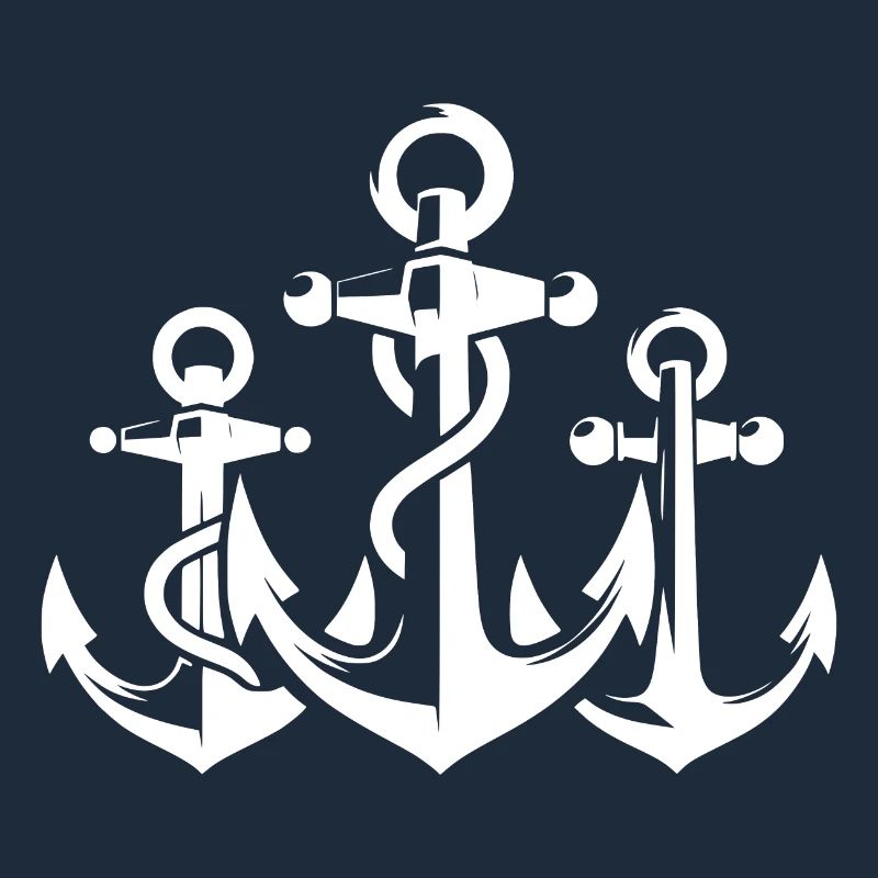 Drei Anker mit Seil Tau um das Eisen