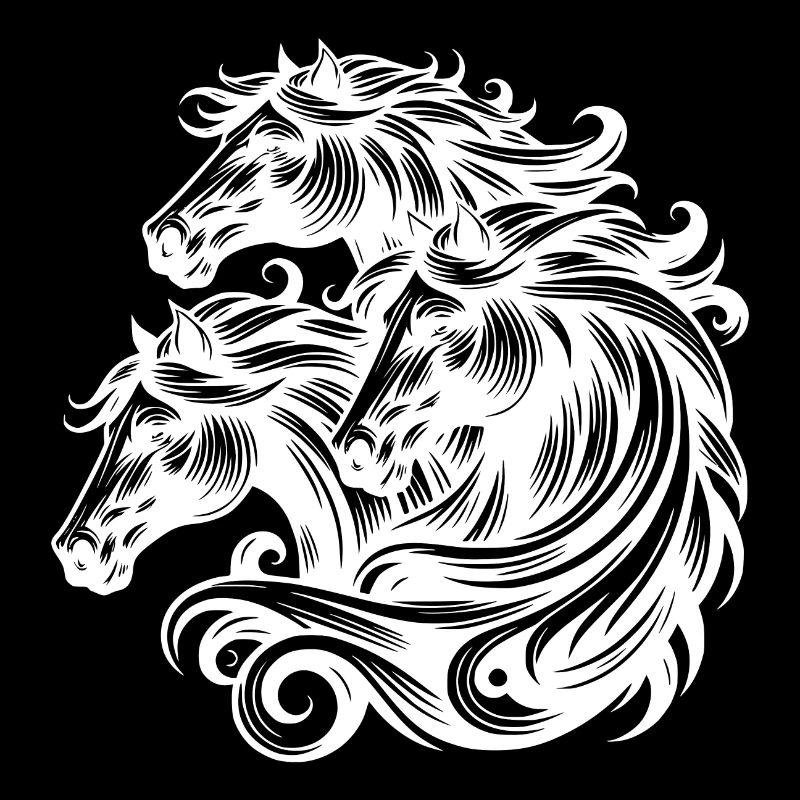 Stormy horses with elegant mane in the wind