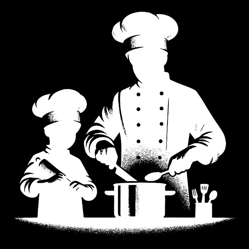 Hobbykoch mit Kinder Silhouette Portrait