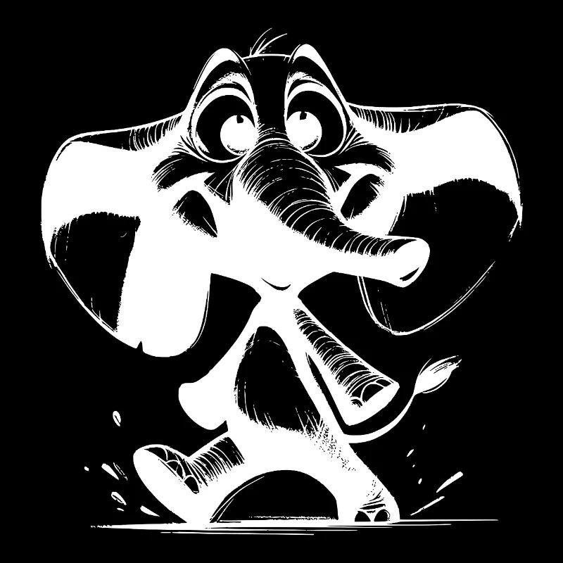 Drôle d’éléphant, grands yeux, énorme trompe