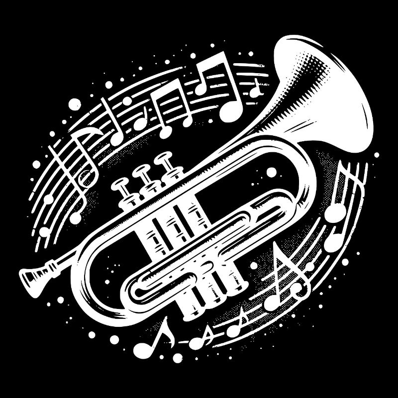 Trumpet meets musical note loud, wild, beautiful