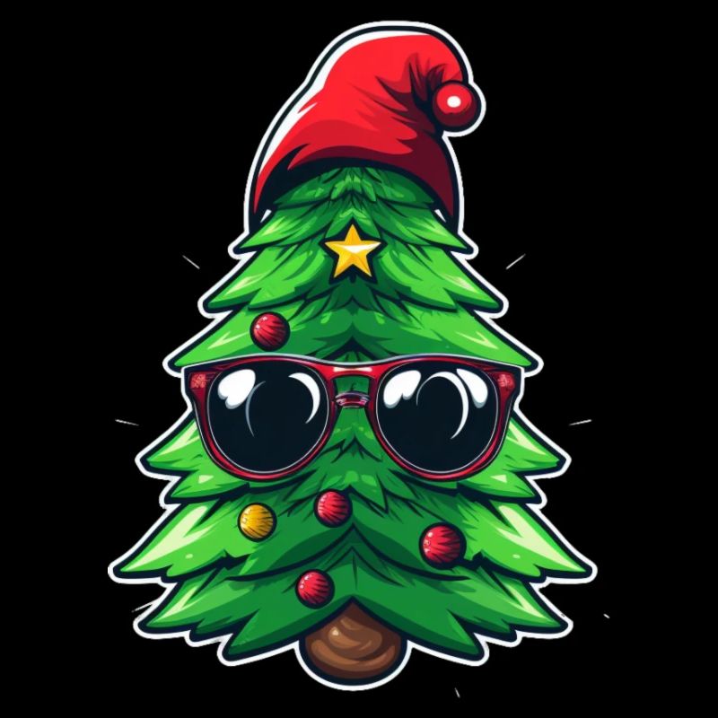 Lustiger Weihnachtsbaum mit Mütze Logo Design