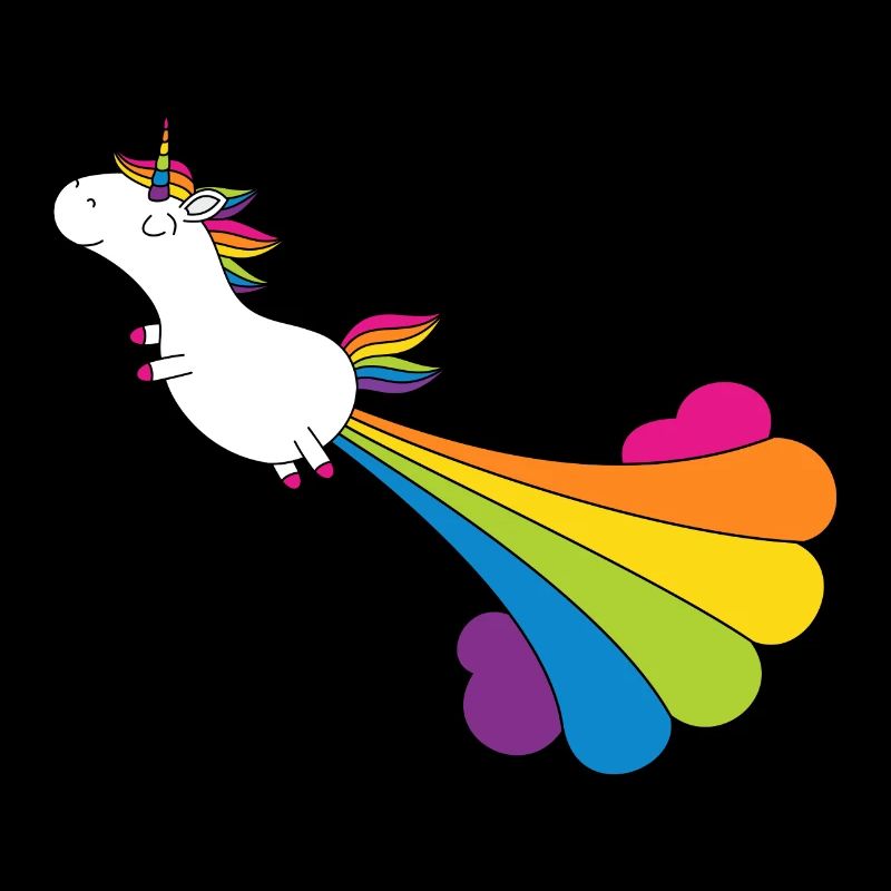 Funny pupping unicorn with rainbow cloud