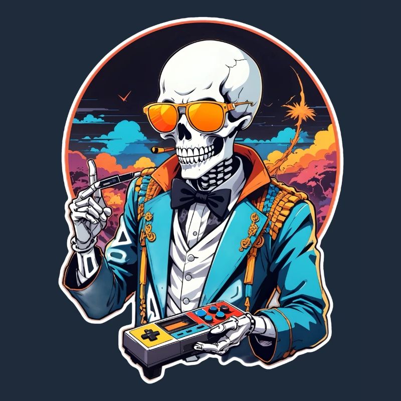 Retro Gamer Skeleton with Controller Console Games