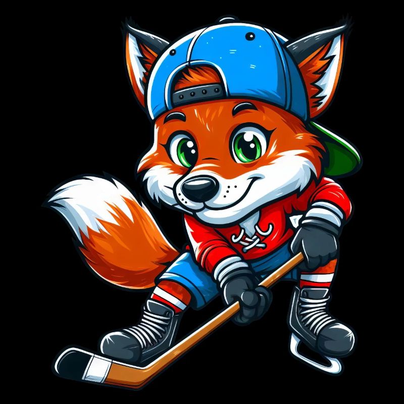 Cool Fox Ice Hockey Cartoon Comic Design
