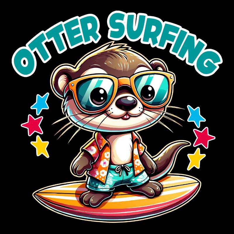 Funny surfing otter with sunglasses