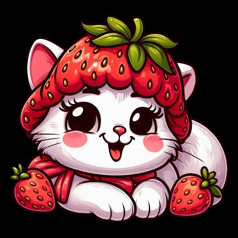 Cute Cat Strawberry Whimsical Hat Fruity Summer